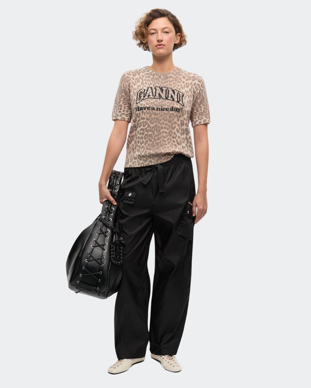 Tシャツ・カットソー GANNI WOOL MIX T-SHIRT GANNI - Leopard Wool Mix T-shirt – Skandi.no