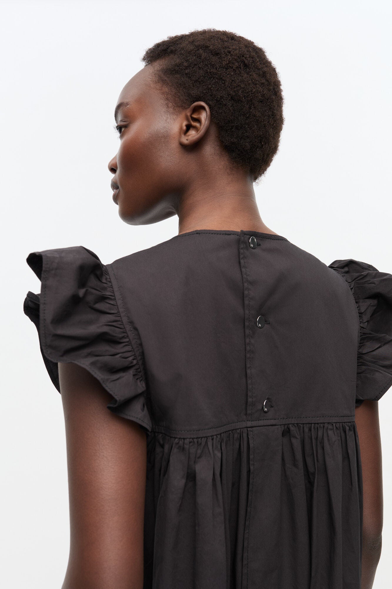 ワンピース GANNI Stretch Cotton Frill Sleeve Dress Black Black Stretch Cotton Frill Sleeve Dress | GANNI US