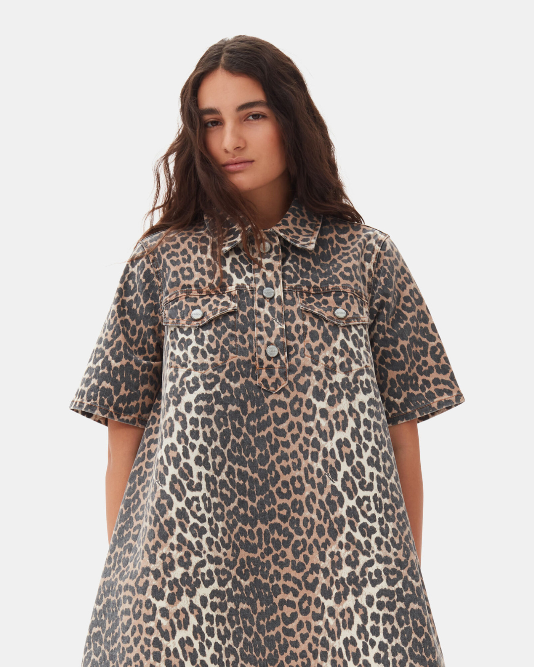ワンピース GANNI LEOPARD DENIM DRESS GANNI - Leopard Printed Denim Dress – Skandi.no
